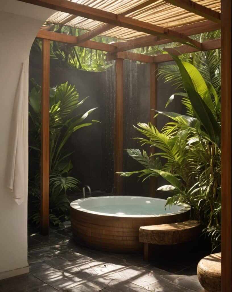 Outdoor Shower with Bamboo Screen