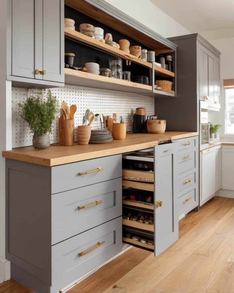 Pegboard Pull-Outs Inside Cabinets