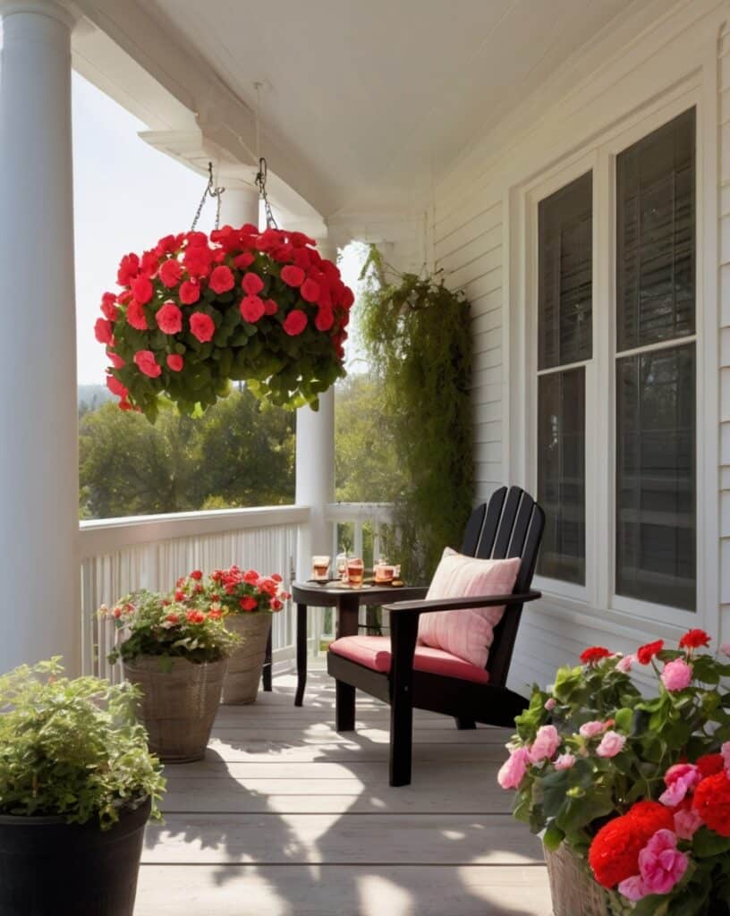 Artificial Geraniums in Window Boxes
