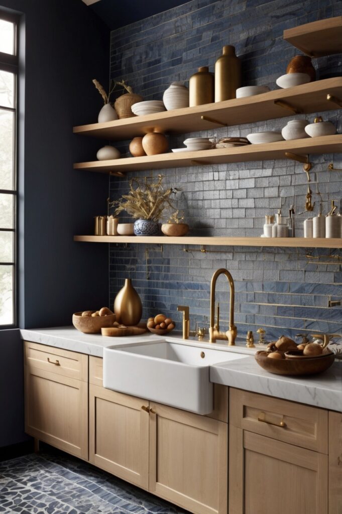 Beige Zellige Tiles with Blue