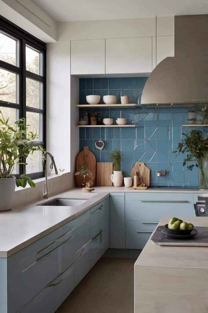 Blue-Glazed Brick Feature Wall with Beige