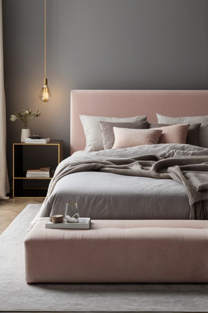 Blush Pink Platform Bed with LED Under glow