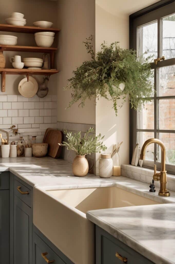 Dusty Blue Cabinets + Creamy Walls = Heaven