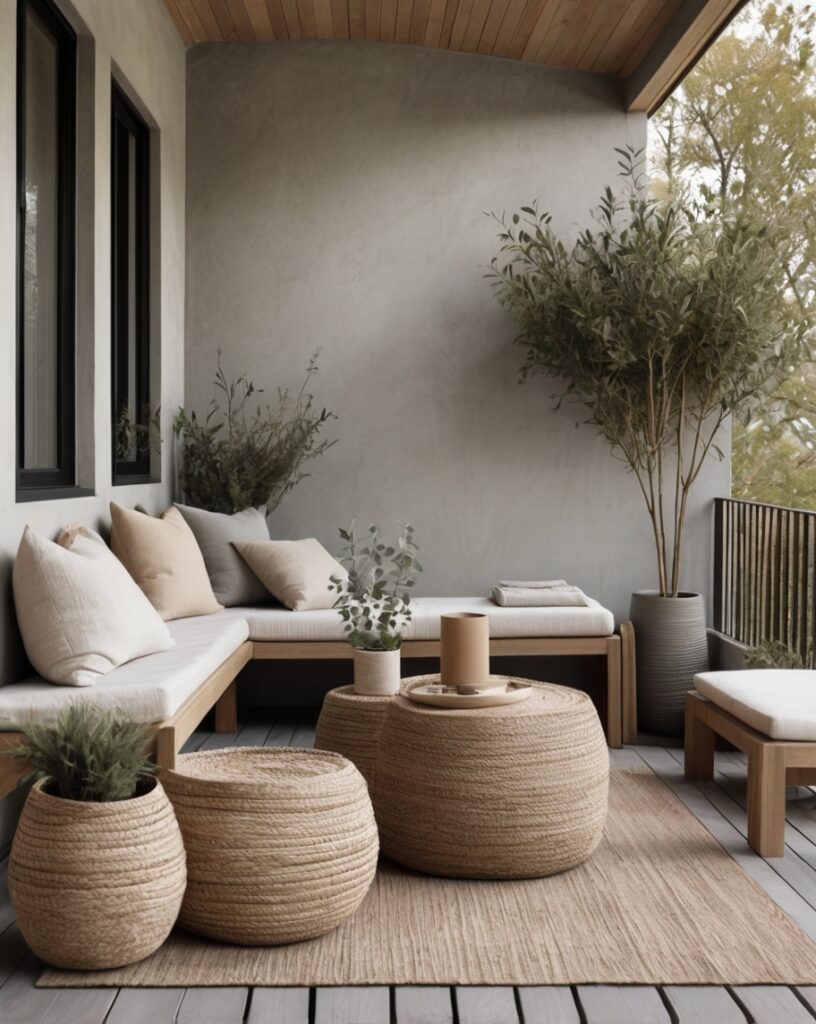 Faux Eucalyptus Stems in Outdoor Vases