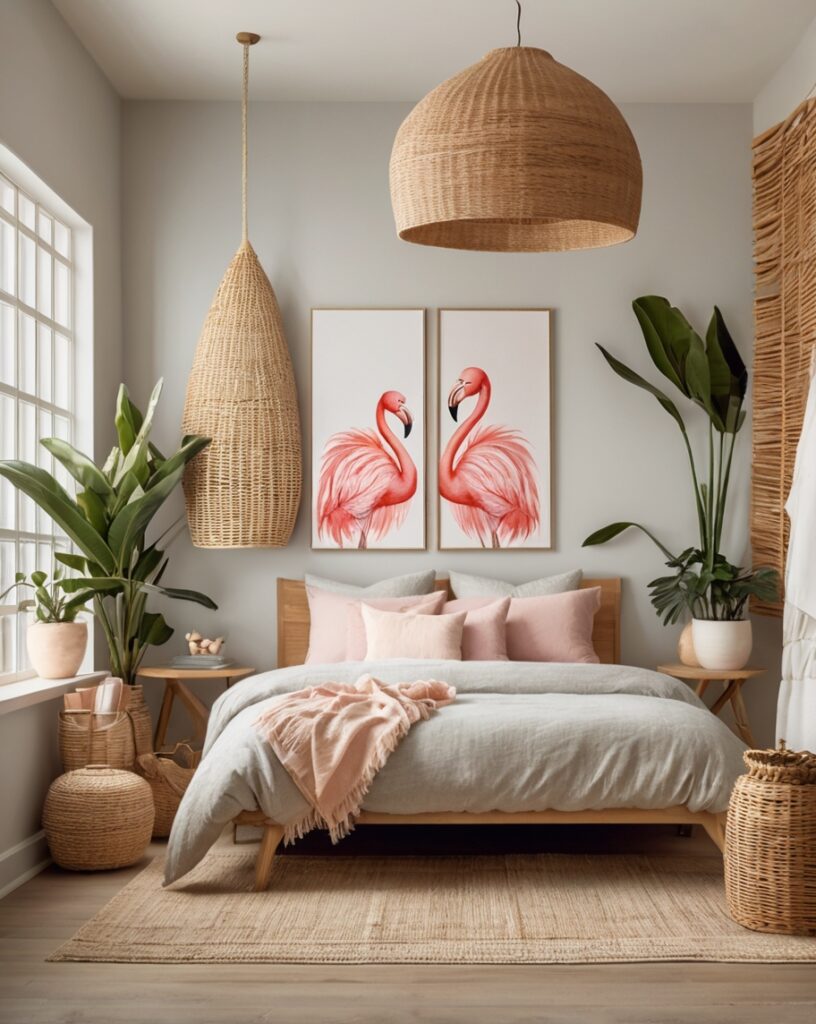Flamingo Pink & Soft Grey Linen