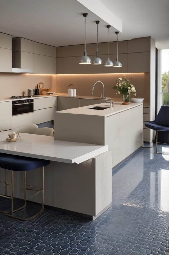 Floating Beige Island with Underlit Blue Base