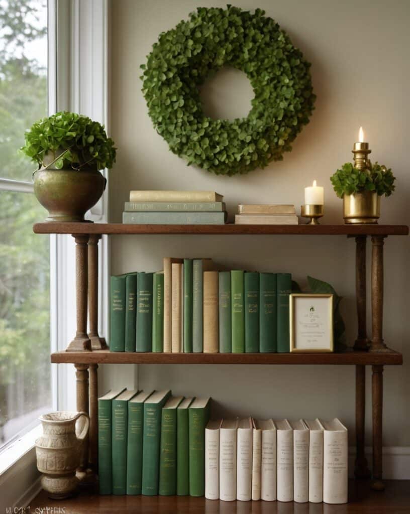 Green Books + Stacked Decor Display