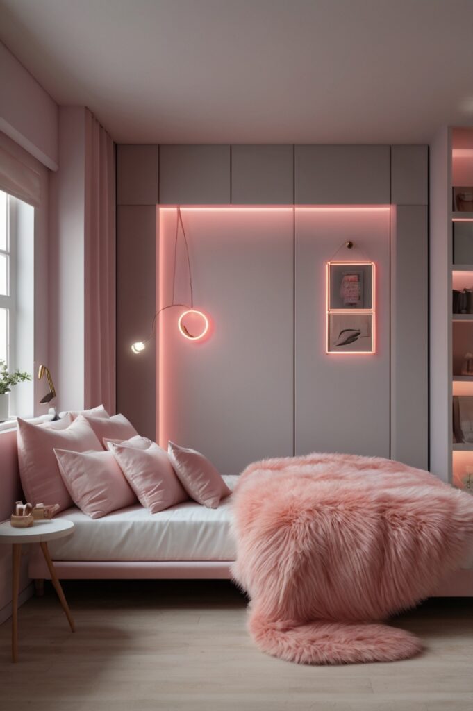 Hot Pink Neon Sign Over Bed Setup