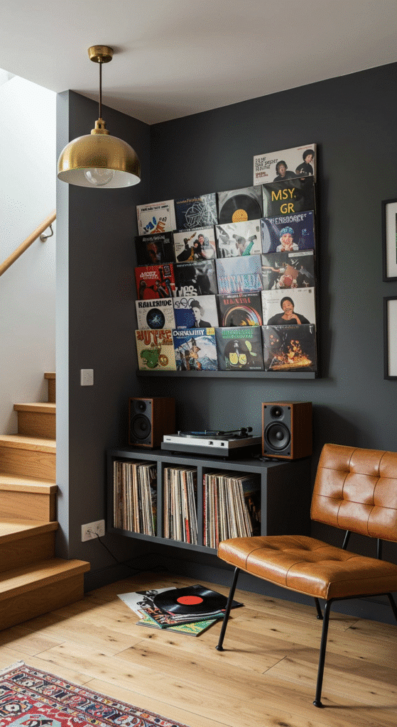 Under-Stair Vinyl Wall & Turntable Station