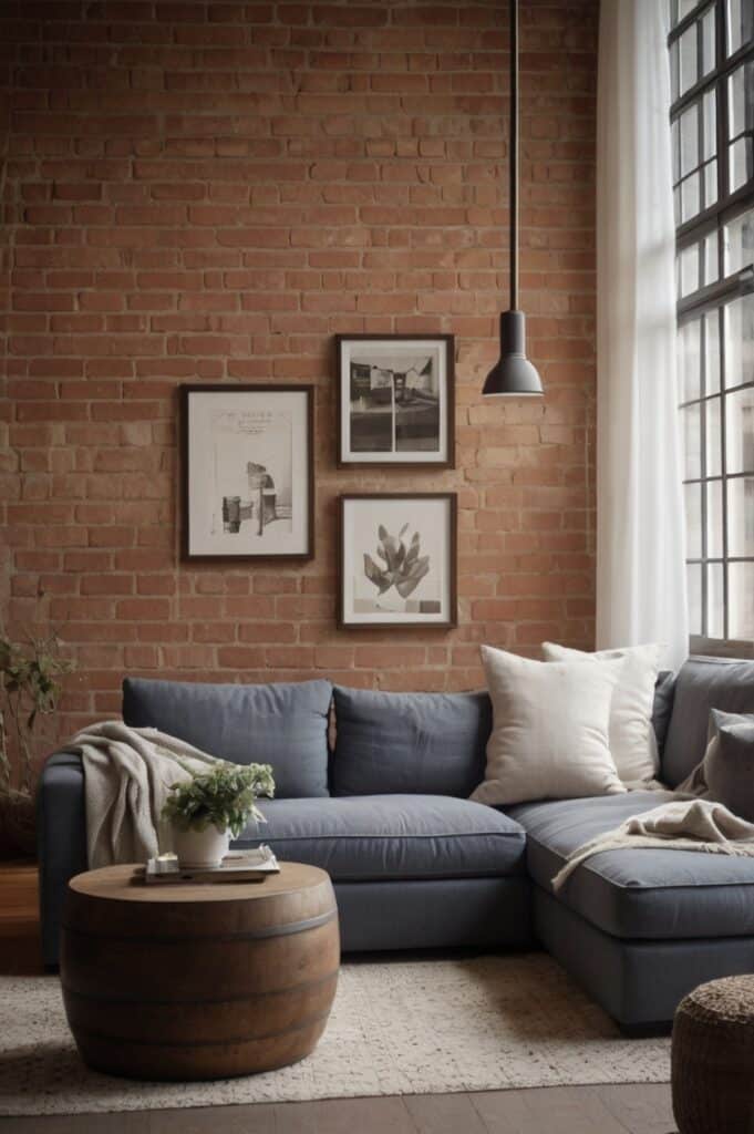 Painted Grey Brick + Denim Upholstery