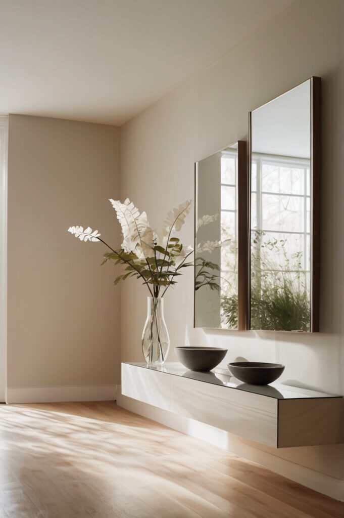 Acrylic Waterfall Console with Floating Pebble Mirror