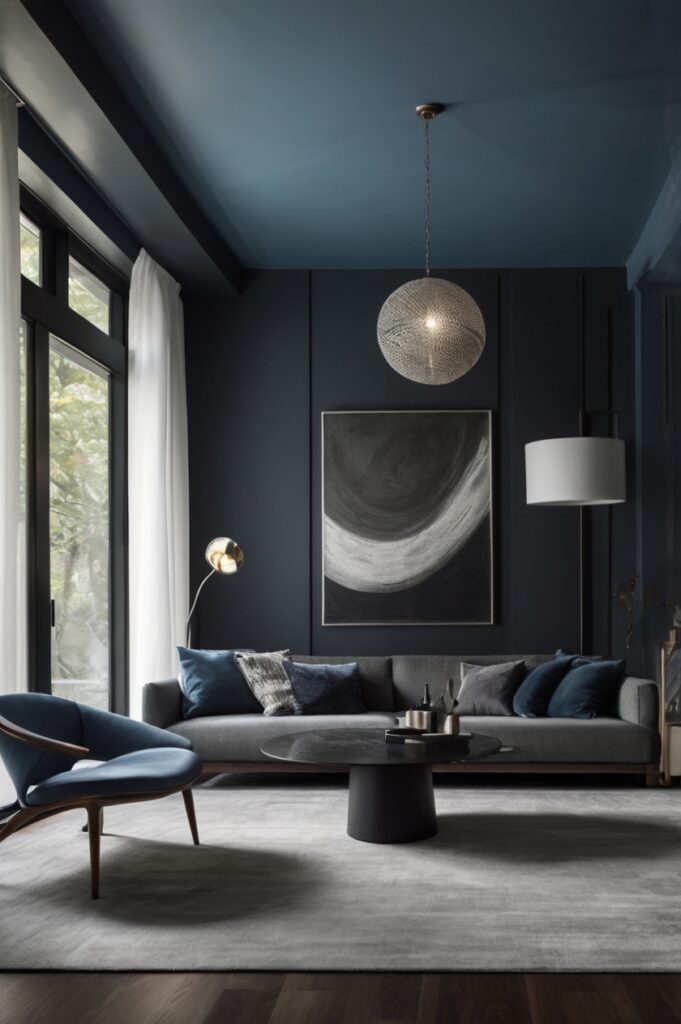 Monochrome Grey with a Moody Blue Ceiling