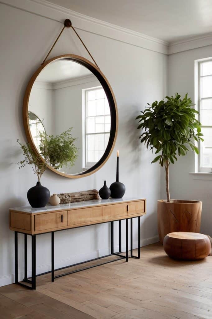 Sculptural Console with Asymmetrical Mirror Cluster