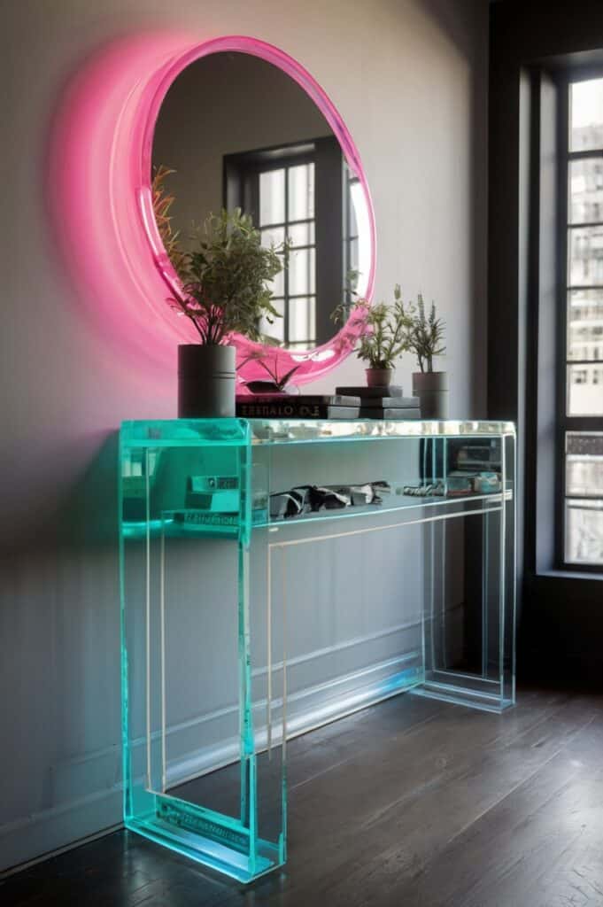 Neon Frame Console + Typographic Mirror