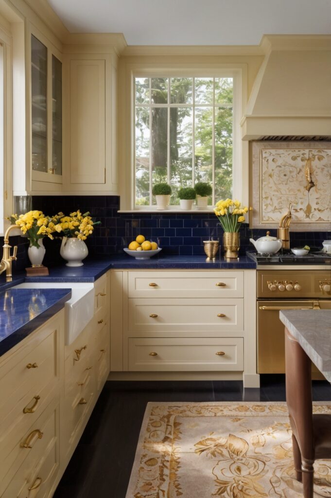 Navy Appliances Meet Buttery Beige Cabinets