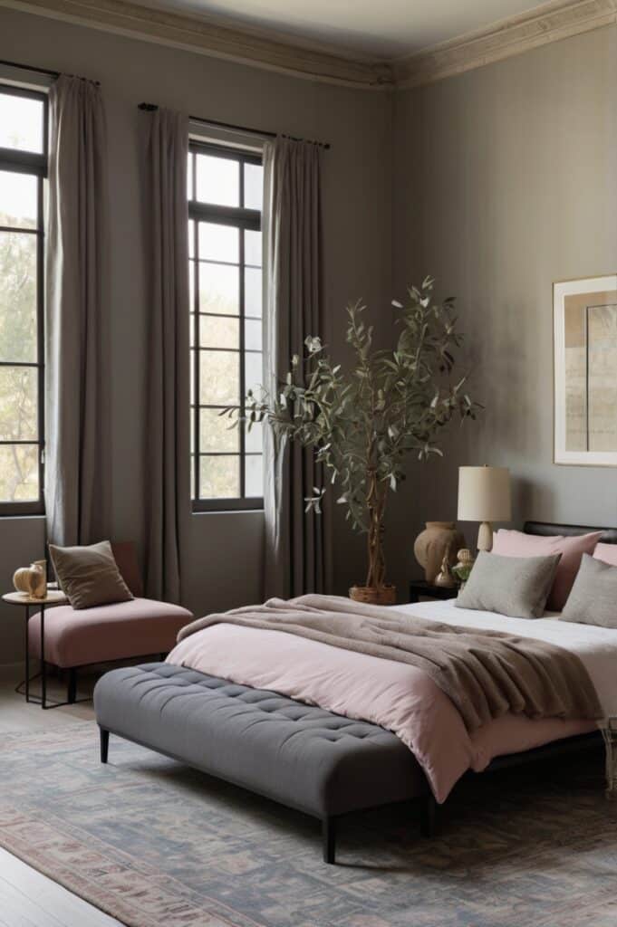 Pale Pink Walls + Charcoal Blackout Curtains