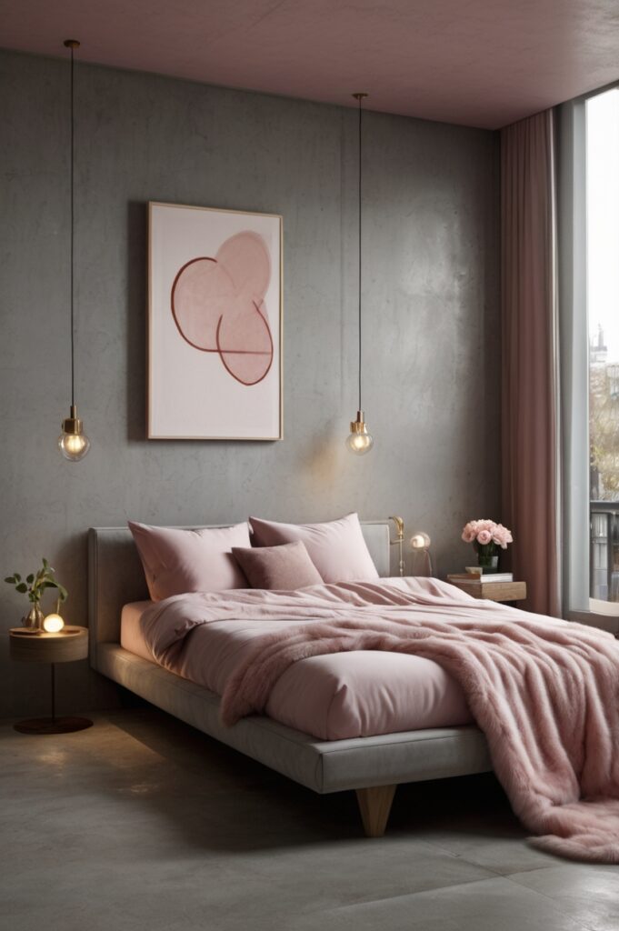 Peony Pink Duvet + Concrete Accent Wall