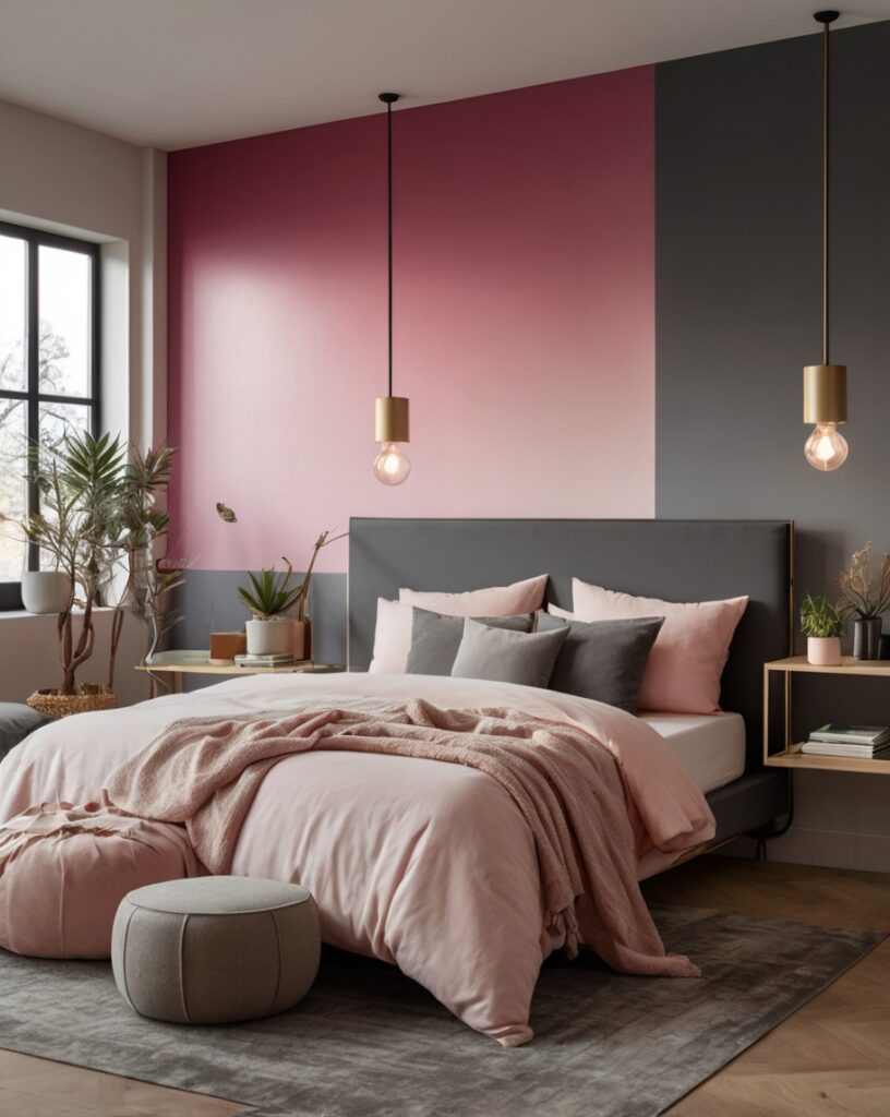 Pink Ombre Wall & Cool Slate Floors