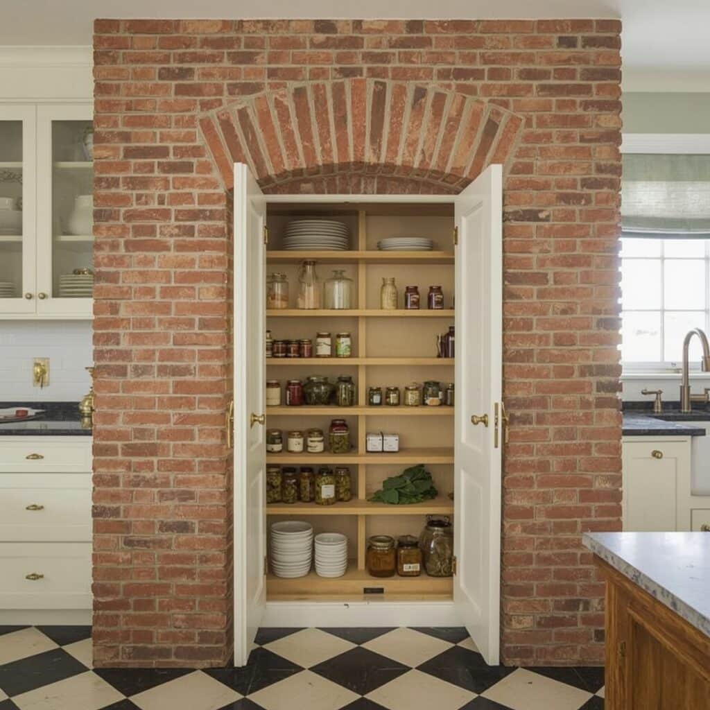 Secret Pantry Inside a Faux Fireplace.