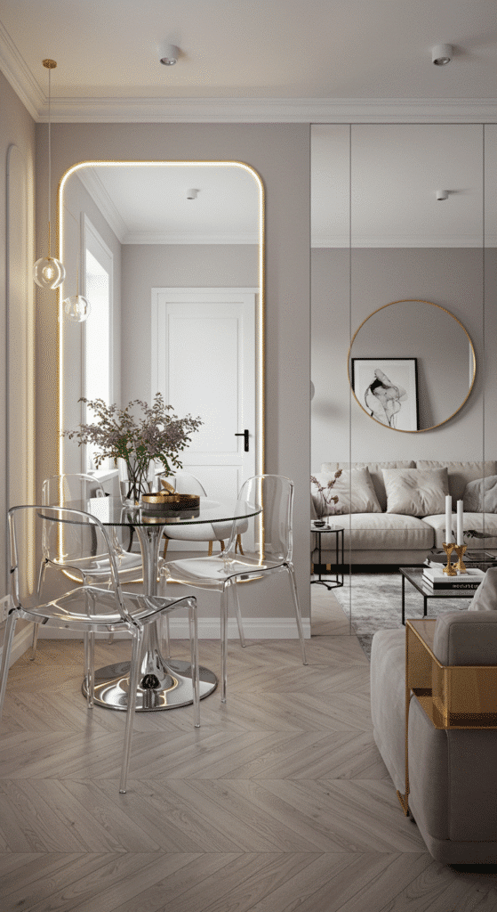 Use Mirrored or Glass Pieces