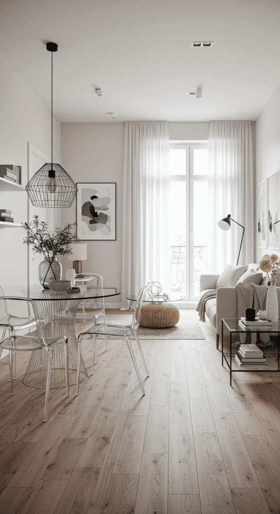 Use Transparent or Open-Frame Furniture