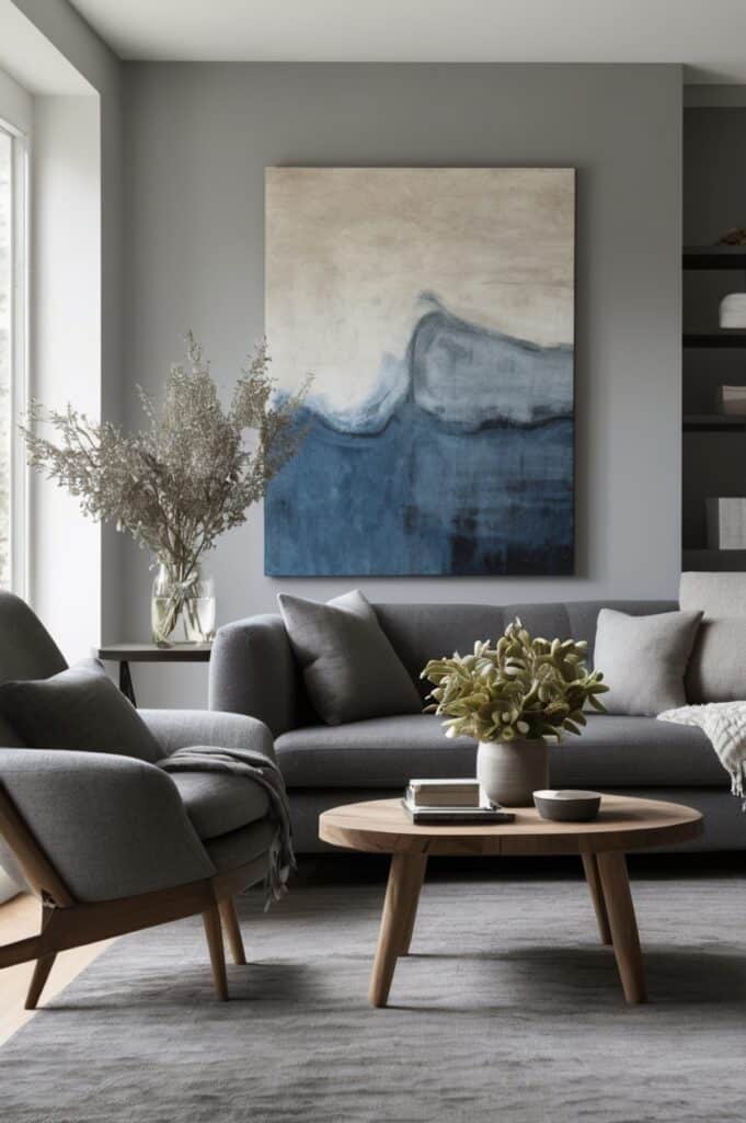 Grey-on-Grey Layering with Electric Blue Artwork