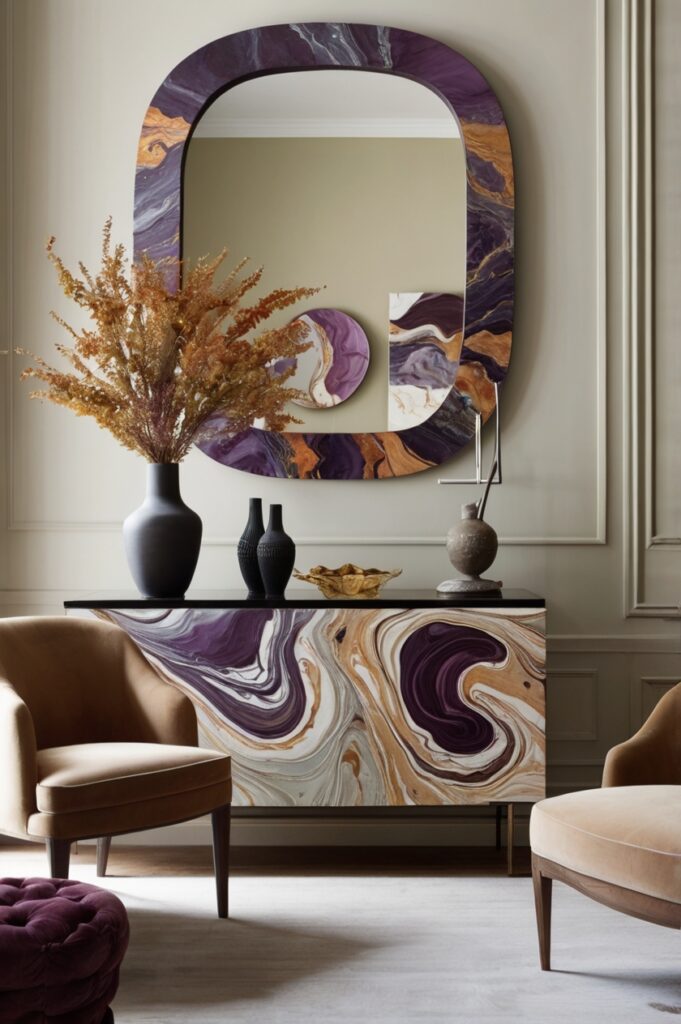 Resin Poured Console with Marbled Mirror Accent