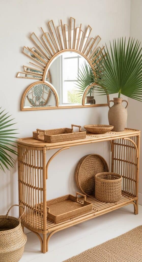 Slatted Bamboo Console with Mirrored