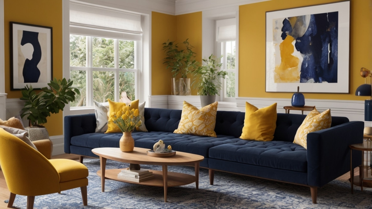 Navy and Mustard Living Room Ideas