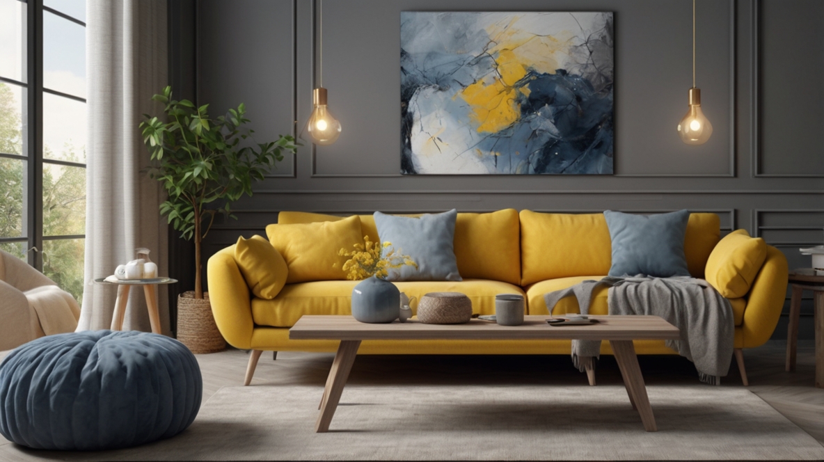 Grey, Yellow and Blue Living Room Ideas f