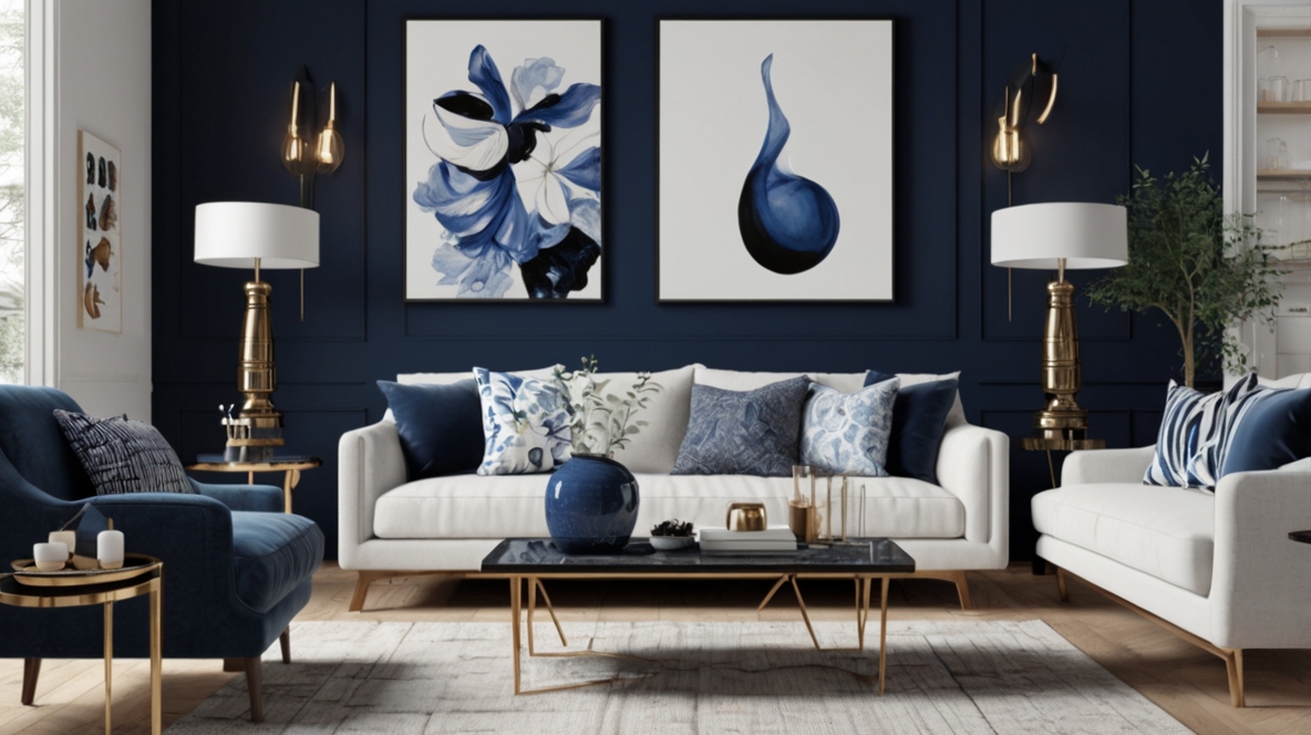 Black, Blue and White Living Room Ideas
