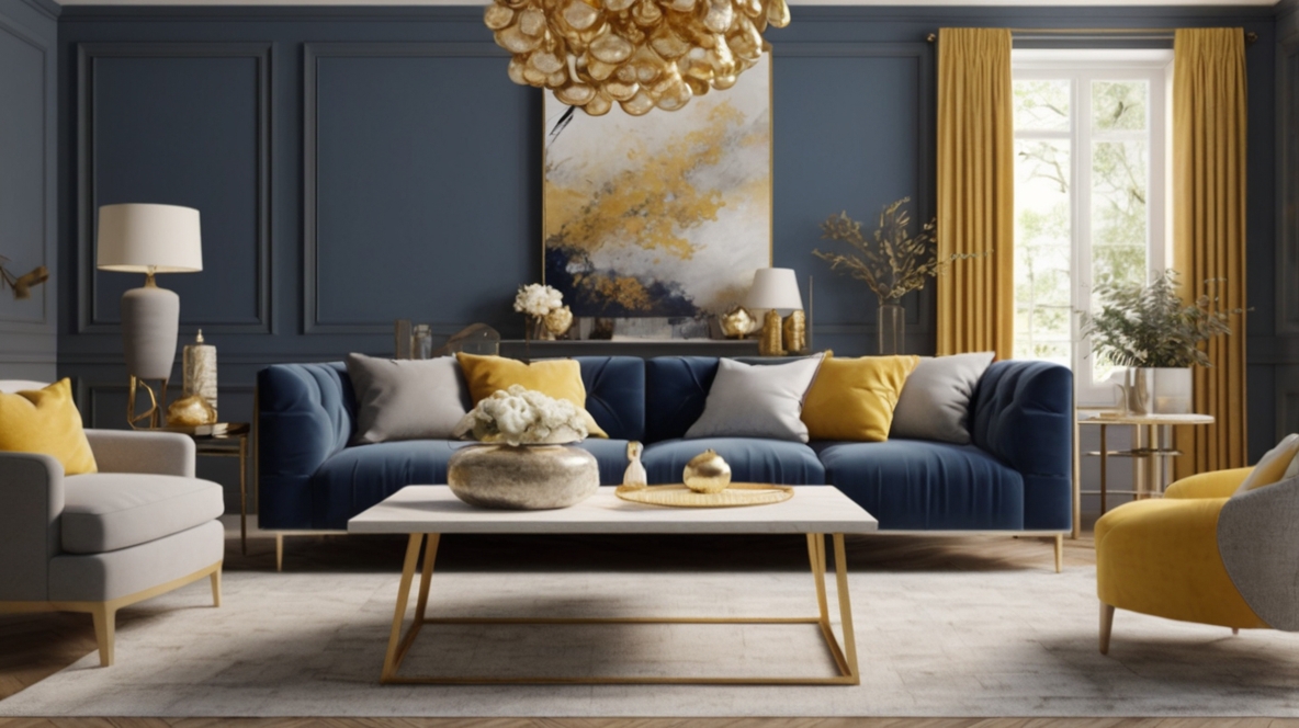 Blue, Grey and Gold Living Room Ideas