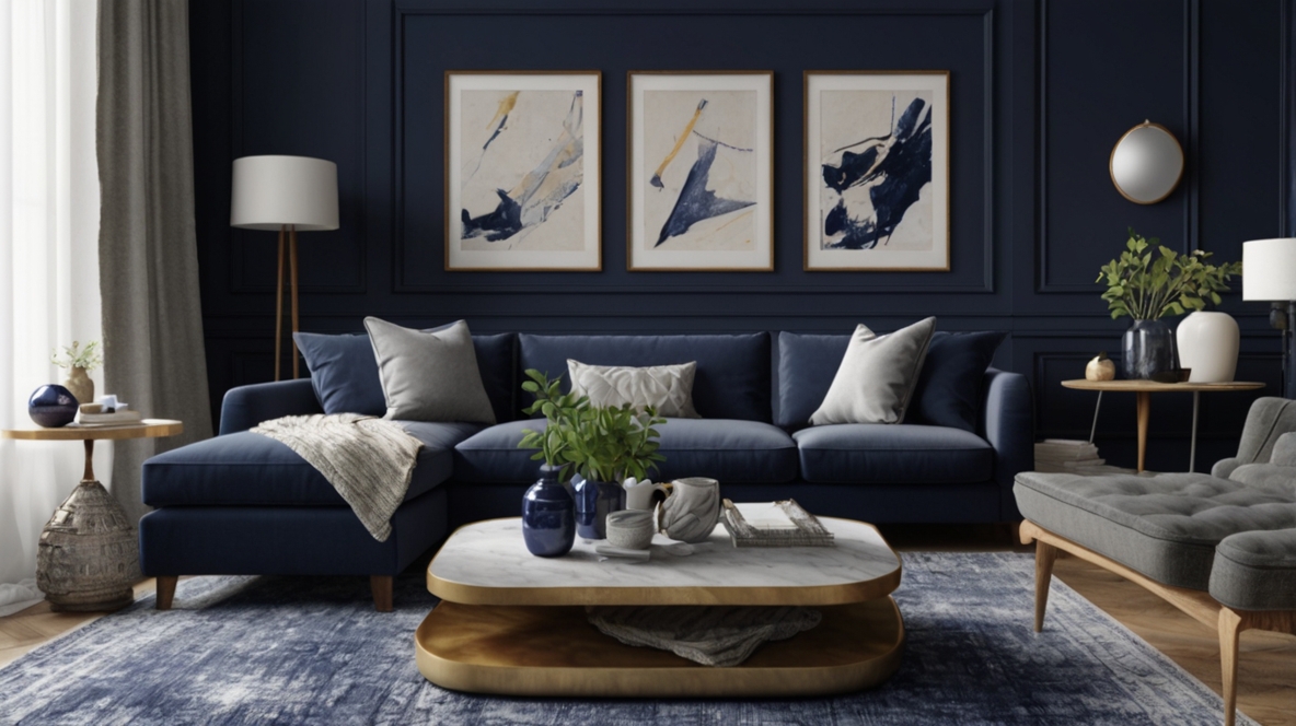 Navy Blue and Grey Living Room Ideas-Modern & Elegant
