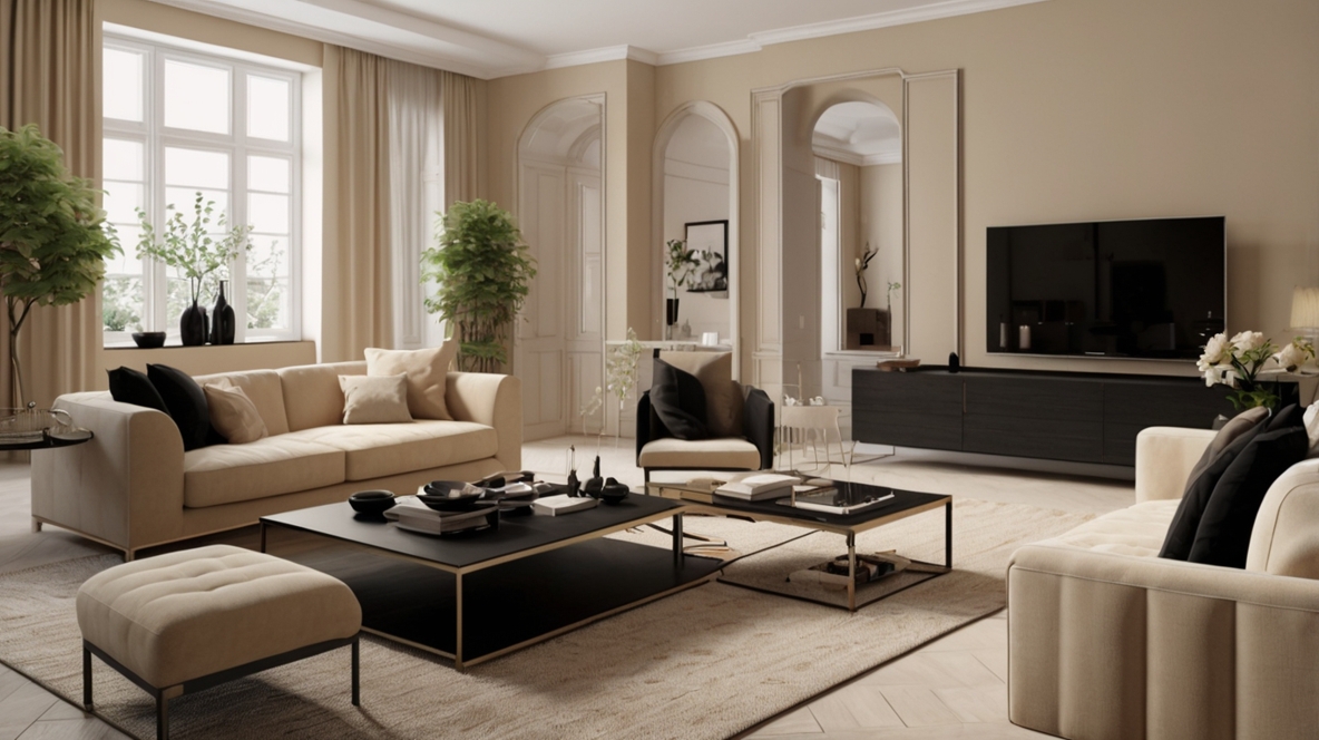 Beige and Black Living Room Ideas-High On Flair, Low On Stiffness.