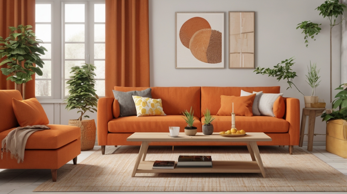 Orange Couch Living Room